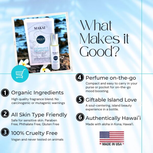 MOEA Perfume Roller - Makai Seaside Dreams - Ocean Air and Plumeria - Hawaiian White Flowers Tropical - Vegan & Safe for Sensitive Skin