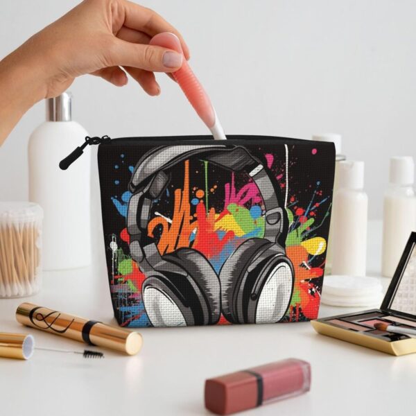 Linen Makeup Bag For Women, Waterproof Travel Cosmetic Organizer Lightweight Zipper Travel Toiletry Bag Organizer Music Style Makeup Brushes Storage Bag