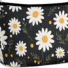 Makeup Bag for Women Cosmetic Bags Daisy Flower Pattern Travel Toiletry Bag Cute Zipper Make Up Bags Large Capacity Makeup Case Organizer Portable Makeup Pouch for Travelling Gift
