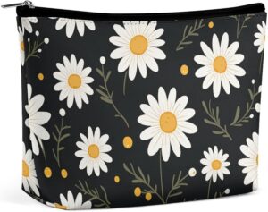 Makeup Bag for Women Cosmetic Bags Daisy Flower Pattern Travel Toiletry Bag Cute Zipper Make Up Bags Large Capacity Makeup Case Organizer Portable Makeup Pouch for Travelling Gift