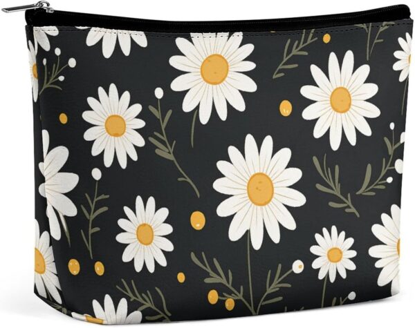Makeup Bag for Women Cosmetic Bags Daisy Flower Pattern Travel Toiletry Bag Cute Zipper Make Up Bags Large Capacity Makeup Case Organizer Portable Makeup Pouch for Travelling Gift