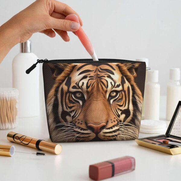 Linen Makeup Bag For Women, Waterproof Travel Cosmetic Organizer Lightweight Zipper Travel Toiletry Bag Organizer 3d Tiger Head Makeup Brushes Storage Bag