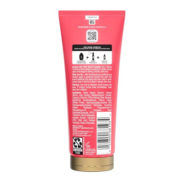OGX Repair & Protect Bond Protein Repair 1-Minute Treatment Mask, Deep Conditioning Hair Mask Rapidly Repairs for Shiny, Smooth Hair That Lasts Between Washes, 6.7 fl. oz