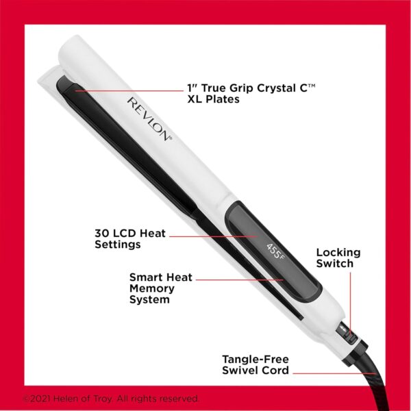REVLON Crystal C + Ceramic Digital Hair Flat Iron | Long-Lasting Shine and Less Frizz, (1 in)