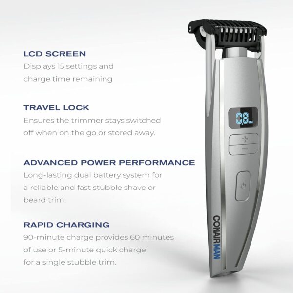 ConairMAN Beard Trimmer for Men, for Face and Mustache, Wet/Dry Beard and Stubble Trimmer, Flex Contouring Head with 15 Precise Settings and Premium