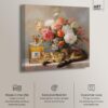 Cat Floral Vase Perfume Canvas Fashion Pet Art, Gallery Wrapped, 24" x 24"