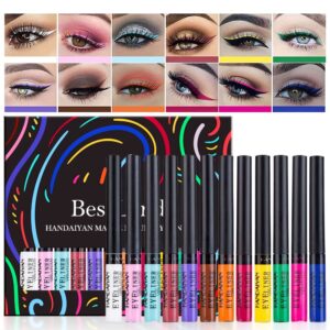 BestLand 12 Colors Matte Liquid Eyeliner Set Rainbow Colorful Neon Eyeliner Pencil Pigmented Waterproof Smudgeproof Long Lasting Gel Eye Liner Christmas Makeup Gift Kit for Women (Set A)