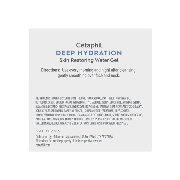 Cetaphil Deep Hydration Skin Restoring Water Gel with Hyaluronic and Polyglutamic Acid, Face Moisturizer, 72 Hour Hydration, For Dry, Dehydrated Sensitive Skin, Fragrance Free, 1.7 oz, Fragrance Free