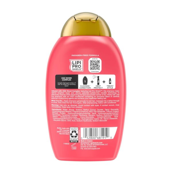 OGX Repair & Protect Bond Protein Repair Shampoo, Lightweight Hair Wash Cleanses & Targets Damaged Hair for Effective Bond Repair, Formulated without Parabens, 13 fl. oz