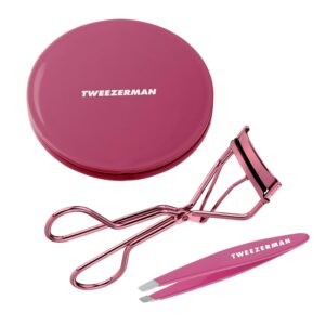 Tweezerman Brow & Grooming Set - Compact Mirror, Slant Tweezer and Travel Tweezerette for Women and Men