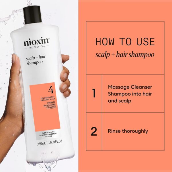 Nioxin System 4 Scalp + Hair Thickening Shampoo for Colored, Dry, & Damaged Hair with Progressed Thinning | Maintain Vibrant Color | Cleanse, Nourish & Boost Hair Density with Niacinamide & Biotin