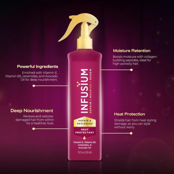 Infusium Repair and Replenish Heat Protector - Nourishing Heat Protection Spray for Hair with Vitamin E and Avocado Oil - Moisture Lock - 7.6 oz (Pack of 2)