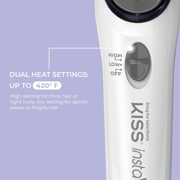 KISS Instawave Deluxe Automatic Rotating Curling Iron, Ceramic Ionic Technology, Tangle Prevention, 2-Way Rotation, Dual Heat Settings up to 420°F, 1” Curling Wand, 2-Year Warranty - Black & White