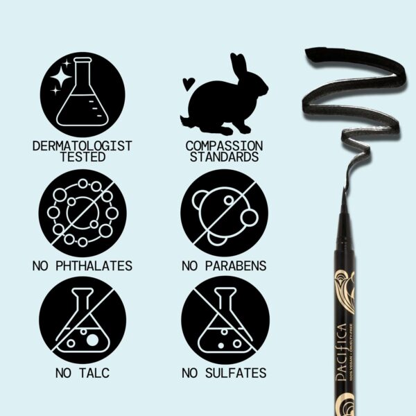 Pacifica Black Liquid Eyeliner Pen - Liquid Line - Felt tip, Smudge Proof Eyeliner - Water Resistant Gel Makeup Eye Liner - Matte Fine Tip Clean Beauty Vegan & Cruelty-Free Dermatologist Tested