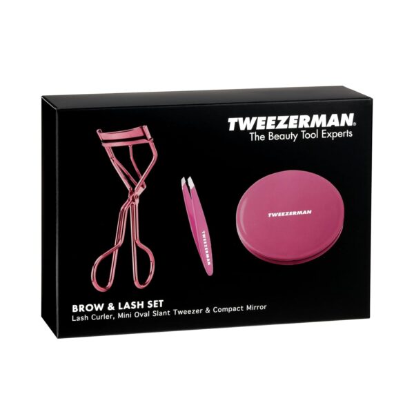 Tweezerman Brow & Grooming Set - Compact Mirror, Slant Tweezer and Travel Tweezerette for Women and Men