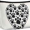 Dog Paw Print Love Heart Makeup Bag for Women Portable Travel Toiletry Pouch, PU Leather Cosmetic Bag with Zipper