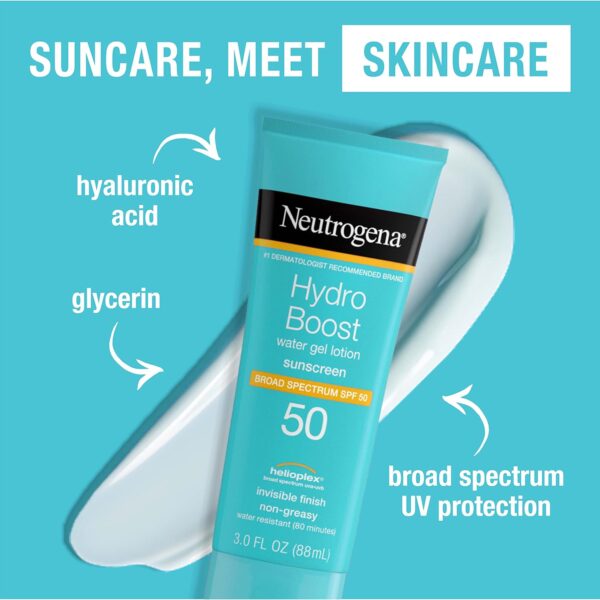 Neutrogena Hydro Boost Moisturizing Water Gel Sunscreen Lotion with Broad Spectrum SPF 50, Water-Resistant & Non-Greasy Hydrating Sunscreen Lotion, Oil-Free, 3 fl. oz, 3 Pack