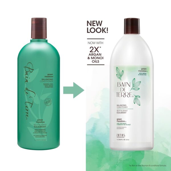 Bain de Terre Green Meadow Balancing Conditioner, Gentle Moisture Balance for Soft, Silky & Bouncy Hair with Argan & Monoi Oils, Paraben-free, Color-Safe, Vegan (2 sizes)