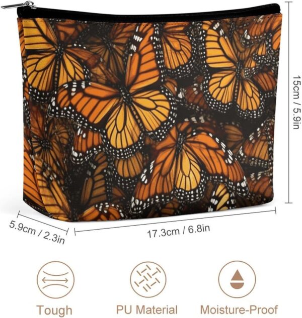 Heaps of Orange Monarch Butterflies Makeup Bag for Women Portable Travel Toiletry Pouch, PU Leather Cosmetic Bag with Zipper