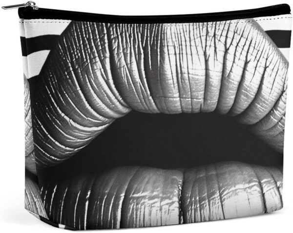 Makeup Bag for Women Cosmetic Bags Lips In Black And White Stripes Travel Toiletry Bag Cute Zipper Make Up Bags Large Capacity Make Up Case Organizer Portable Makeup Pouch for Travelling Gift