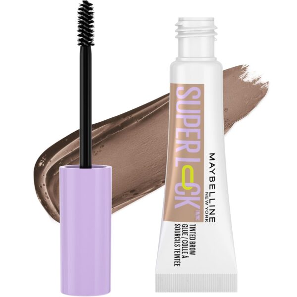 Maybelline Super Lock Brow Glue Eyebrow Gel, Lightweight and Waterproof Tinted Brow Gel For Up To 24HR Hold, Taupe, 1 Count