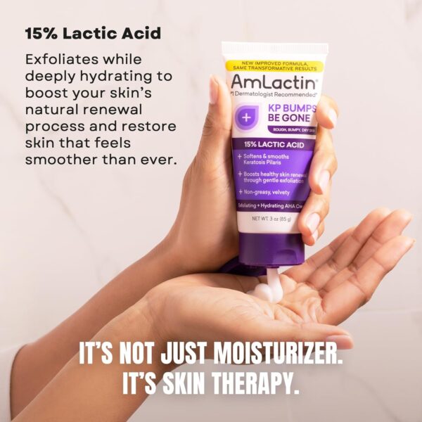 AmLactin KP Bumps Be Gone - 3 oz Keratosis Pilaris Moisturizing Cream with 15% Lactic Acid - Exfoliator and Moisturizer for Dry, Rough and Bumpy Skin (Packaging May Vary)