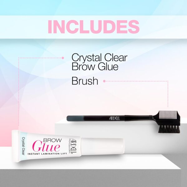 Ardell Brow Glue Crystal Clear, Instant Lamination Lift with Dual Sided Styling Brush, All day Extreme Hold Clear Eyebrow Gel for Fluffy, Defined Brows, 0.35 oz