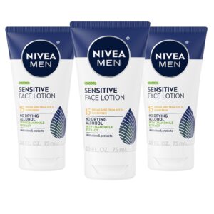 NIVEA MEN Sensitive Face Lotion with SPF 15, Broad Spectrum Sunscreen, 3 Pack of 2.5 Fl Oz Tubes