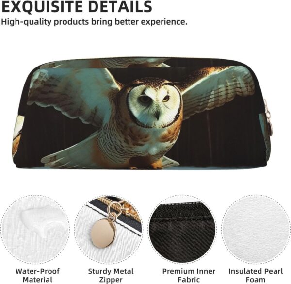 Flying Owl Pencil Pouch Large Capacity Pencil Case Leather Cosmetic Bag Office Desk Organizer Coin Pouch Portable Zipper Toiletry Bag for Travel Outdoor
