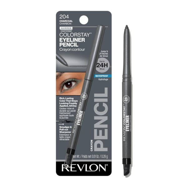 REVLON ColorStay Pencil Waterproof Eyeliner, Smudge-Proof, Eye Makeup with Built-In Sharpener, Packaging May Vary, 204 Charcoal, 0.01 oz