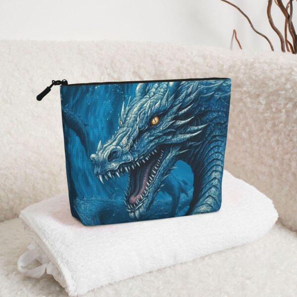 Linen Makeup Bag For Women, Waterproof Travel Cosmetic Organizer Lightweight Zipper Travel Toiletry Bag Organizer Dragon Cool Blue Makeup Brushes Storage Bag