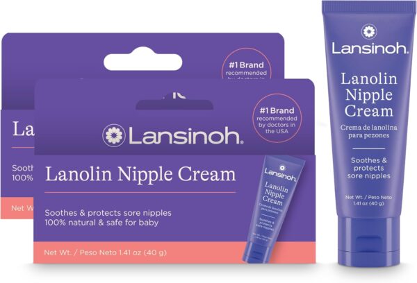 Lansinoh Lanolin Nipple Cream Safe for Breastfeeding Baby, 100% Natural Nipple Butter for Mom, Breastfeeding Essentials, 1.41 Ounces (2 Pack)