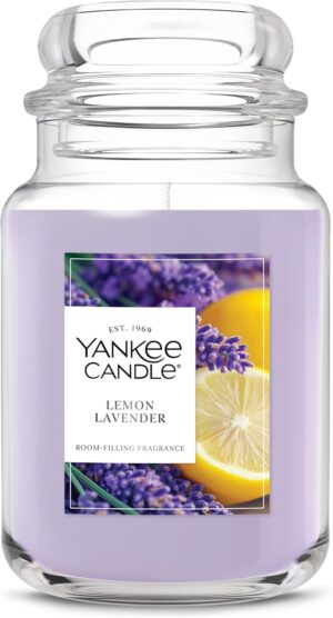 Yankee Candle Large Jar Scented Candle with up to 150 Hour Burn Time, Premium Plant Wax Blend for Consistent Burn, 22 oz Jar Candle with Room Filling Fragrance, Lemon Lavender