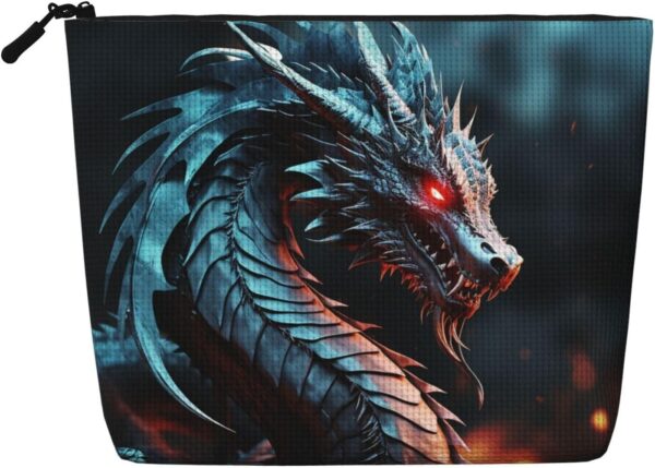 Linen Makeup Bag For Women, Waterproof Travel Cosmetic Organizer Lightweight Zipper Travel Toiletry Bag Organizer Dragon Makeup Brushes Storage Bag