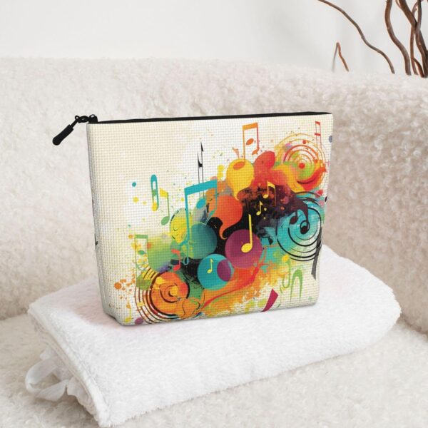 Linen Makeup Bag For Women, Waterproof Travel Cosmetic Organizer Lightweight Zipper Travel Toiletry Bag Organizer Abstract Music Themed Makeup Brushes Storage Bag