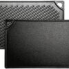 Lodge Reversible Cast Iron Grill/Griddle – 9.5 x 16.75 Inch Pre-Seasoned Cooking Surface – Flat & Ribbed Sides – Use on Stove, Grill, or Campfire – Made in the USA – Heavy-Duty, Black