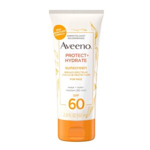 Aveeno Protect + Hydrate Face Sunscreen, SPF 60 Broad Spectrum, for Sensitive Skin, Travel Size, Water Resistant, Paraben, Oxybenzone & Oil Free, 2 fl oz