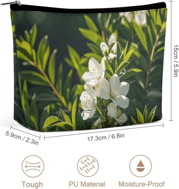 White Natural Greenery Twig Makeup Bag for Women Portable Travel Toiletry Pouch, PU Leather Cosmetic Bag with Zipper
