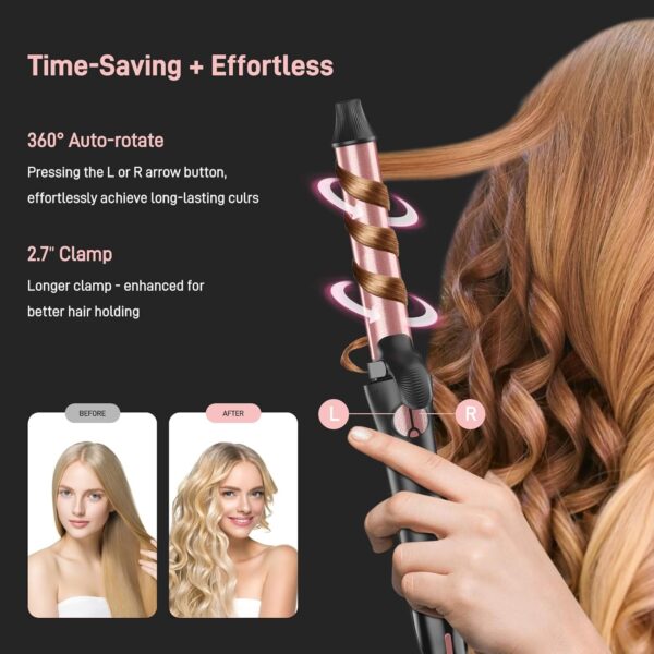 Rotating Curling Iron - 3 in1 Automatic Curling Iron with Interchangeable CurlingWand, 3/4, 1 1/4, 1 Inch CurlingIron for Lasting Beach Waves, Adjustable Temp, Instant Heat, Dual Voltage (Black)