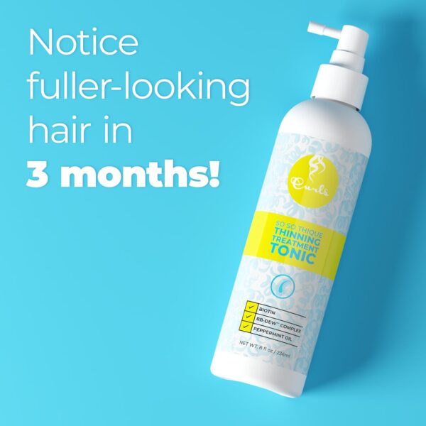 Curls So So Thique Thinning Hair Treatment Tonic - 8 fl oz, Promotes Fuller-Looking, Stronger Hair, Strengthens & Hydrates Scalp with Biotin, Caffeine & Peppermint Oil, Easy Absorption