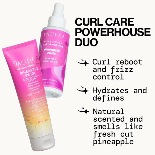 Pacifica Pineapple Swirl Curl Defining Cream for Curly Hair 4 oz – Frizz Control & Curl Enhancer Styling Cream for Curly & Wavy Hair Coconut Oil & Hyaluronic Acid Defines & Adds Bounce Without Crunch