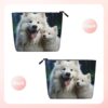 Linen Makeup Bag For Women, Waterproof Travel Cosmetic Organizer Lightweight Zipper Travel Toiletry Bag Organizer White Dog Makeup Brushes Storage Bag