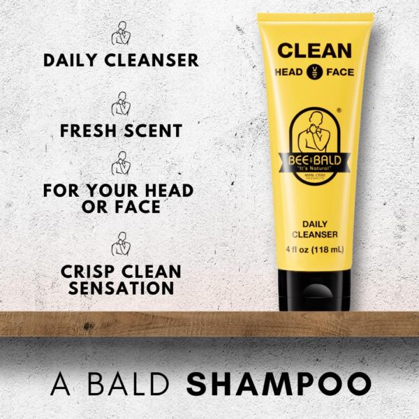 Bee Bald CLEAN Daily Head & Face Cleanser, Refreshes and Thoroughly Washes, Premium Bald Head Care for Men and Women, 4 fl Oz