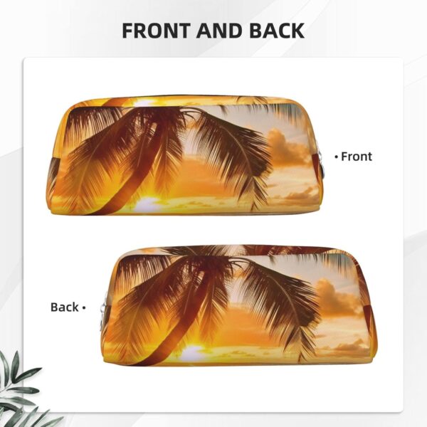 Tropical Beach Palm Tree Sunset Pencil Pouch Large Capacity Pencil Case Leather Cosmetic Bag Office Desk Organizer Coin Pouch Portable Zipper Toiletry Bag for Travel Outdoor