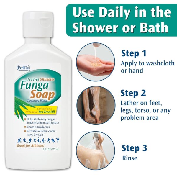PediFix FungaSoap Tea Tree Cleansing Wash – Antifungal Body Wash & Foot Soap – All-Natural Tea Tree Oil Cleanser for Athlete’s Foot, Ringworm, Jock Itch, Body Odor & Fungus - 6 fl. oz