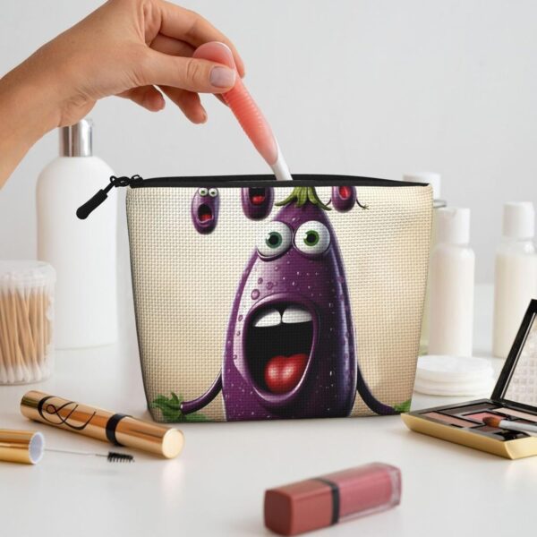 Linen Makeup Bag For Women, Waterproof Travel Cosmetic Organizer Lightweight Zipper Travel Toiletry Bag Organizer Cartoon Eggplant Makeup Brushes Storage Bag