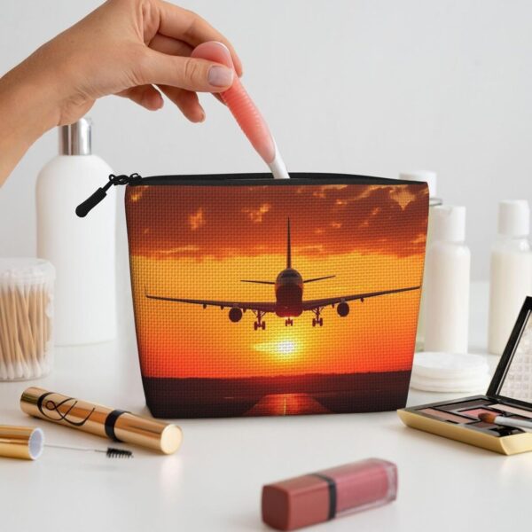 Linen Makeup Bag For Women, Waterproof Travel Cosmetic Organizer Lightweight Zipper Travel Toiletry Bag Organizer Airplane Sunset Makeup Brushes Storage Bag