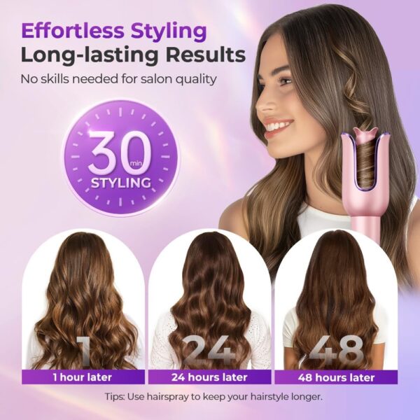 Automatic Curling Iron, Auto Hair Curler with 1" Rotating Curling Iron Barrel & 3 Temps, Anti-Scald & Anti-Tangle Curler Wand, Fast Heating Auto Curler for Hair Styling