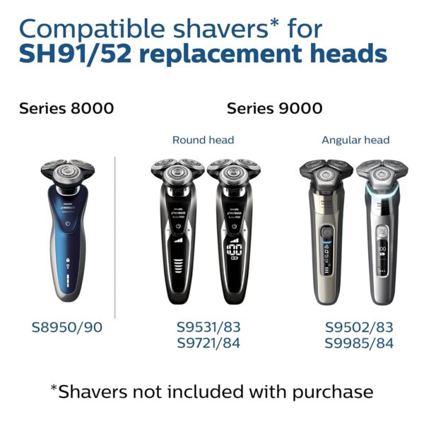 Philips Norelco Genuine SH91/52 Replacement Shaving Heads Compatible with Norelco Shaver Series S9000 and 9000 Prestige, Latest Version for Refreshed SH90/70, SH98/70, and SH98/80
