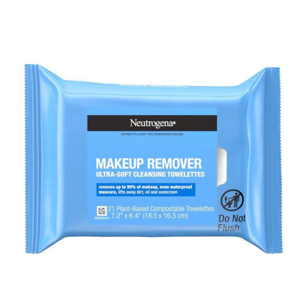 Neutrogena Makeup Remover Wipes, Daily Facial Cleanser Towelettes, Gently Cleanse and Remove Oil & Makeup, Alcohol-Free Makeup Wipes, 21 ct